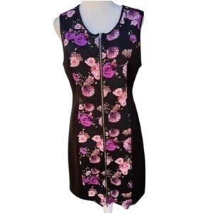 G By Guess Ginnifer Floral Scuba Dress With Front Zipper Womens Size Large